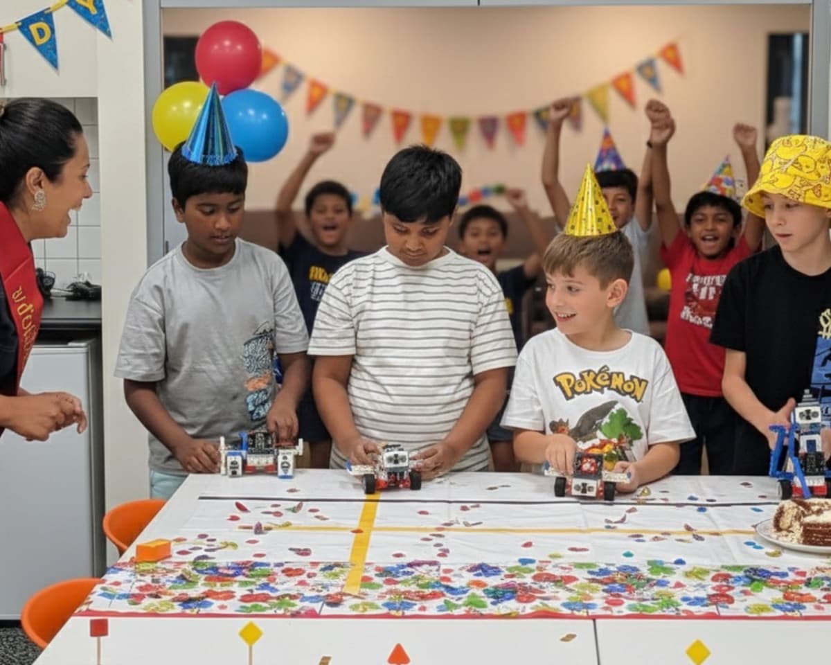 Child coding their own robot at a ThinkerLab robotics birthday party in Melbourne